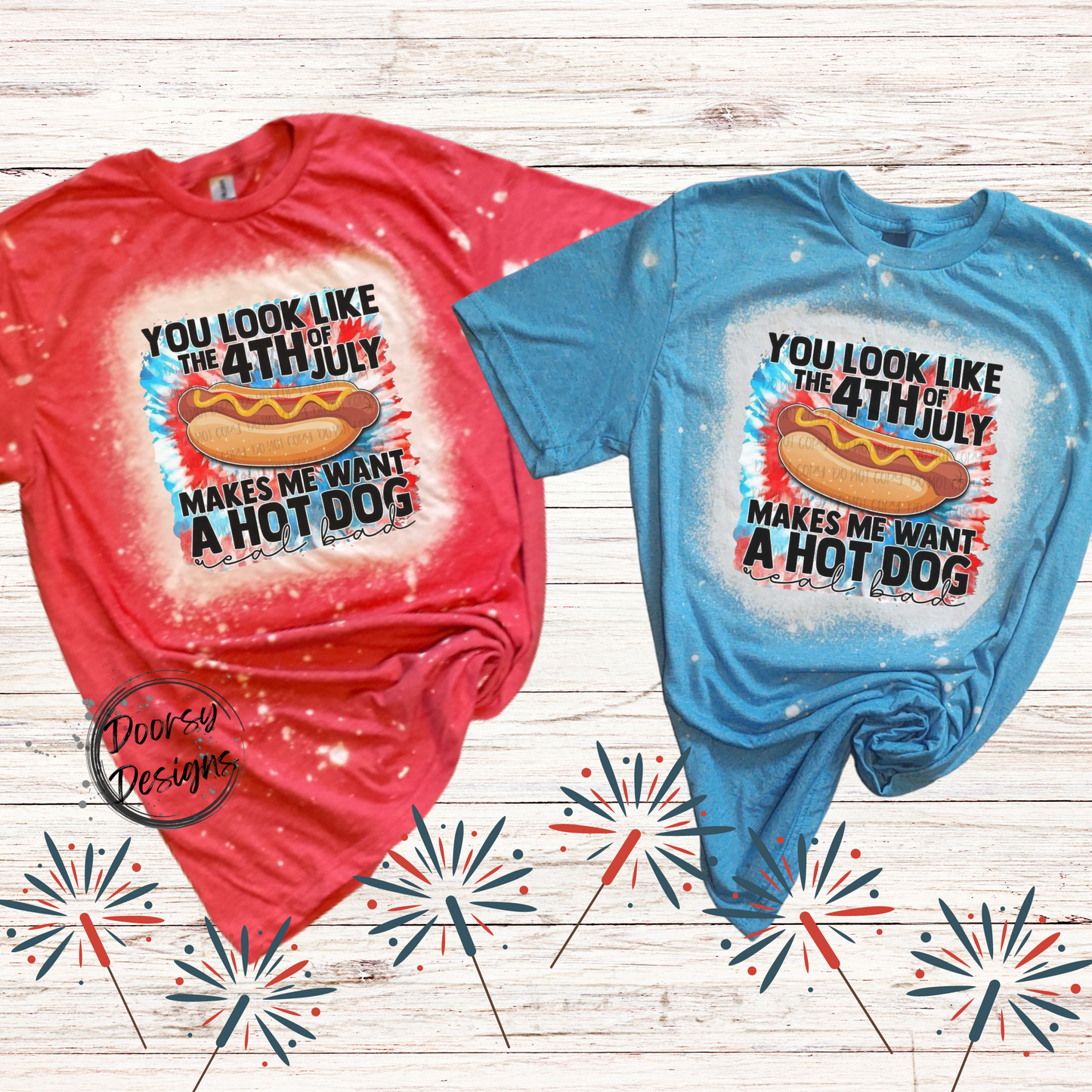Hot Dog Bleached 4th of July Shirt with Tie Dye
