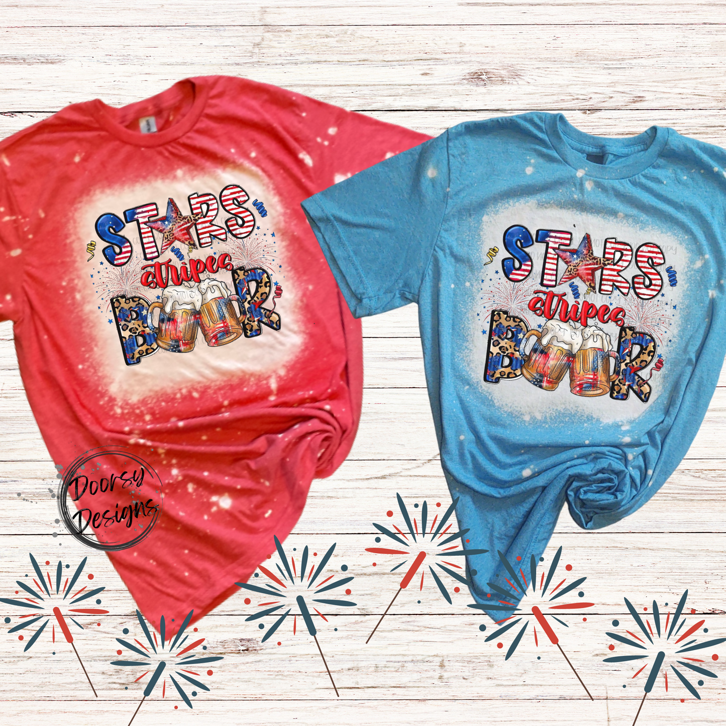 Stars, Stripes, and BEER Bleached 4th of July Shirt