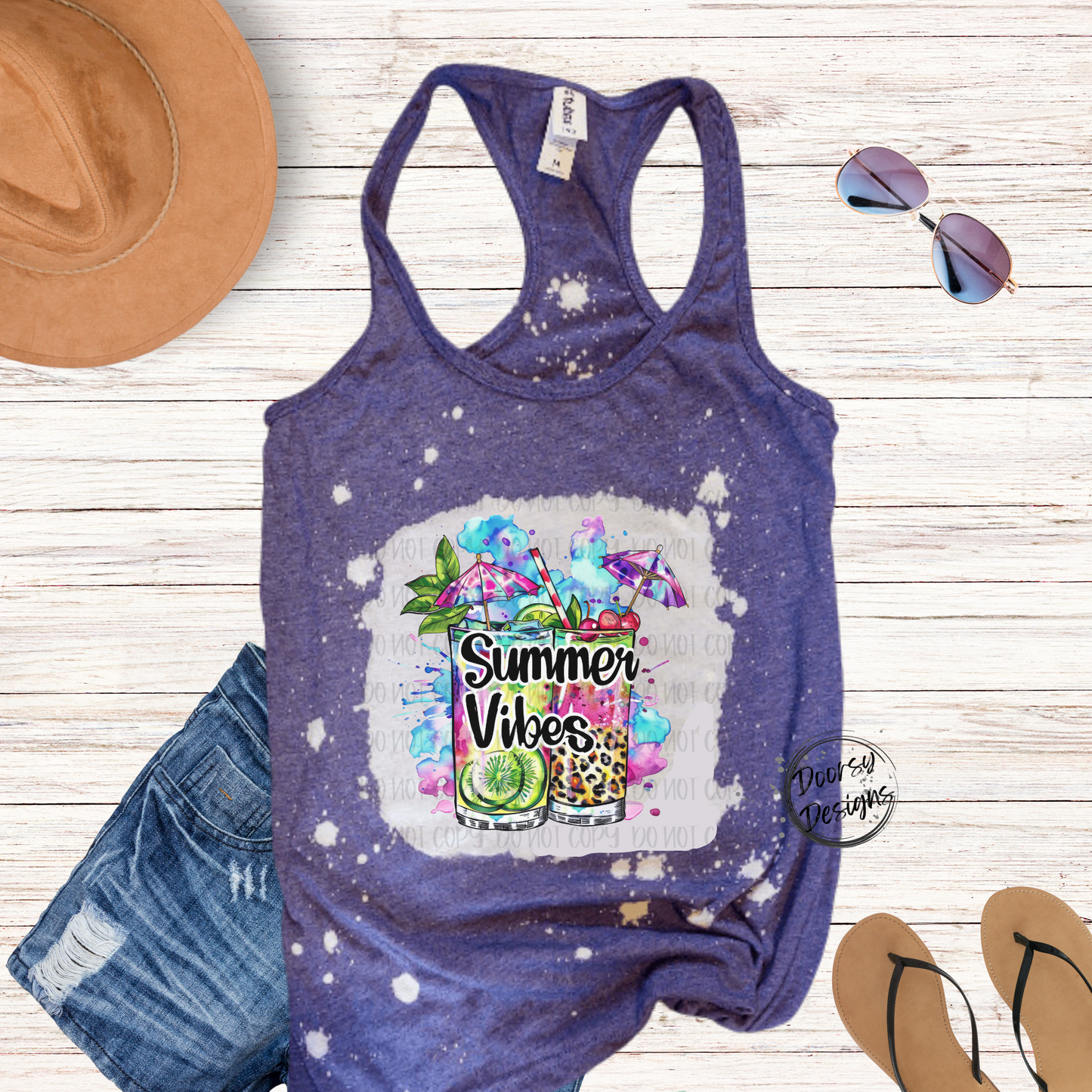 Summer Vibes Cocktail Bleached Tank Top