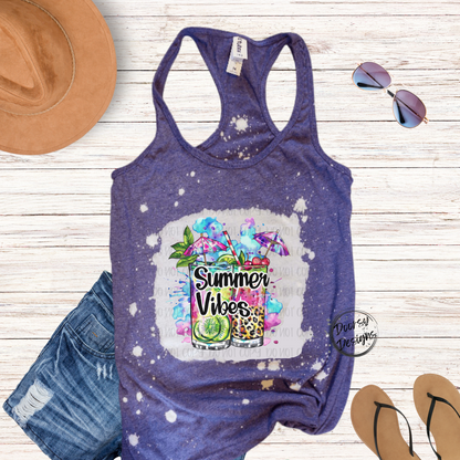 Summer Vibes Cocktail Bleached Tank Top