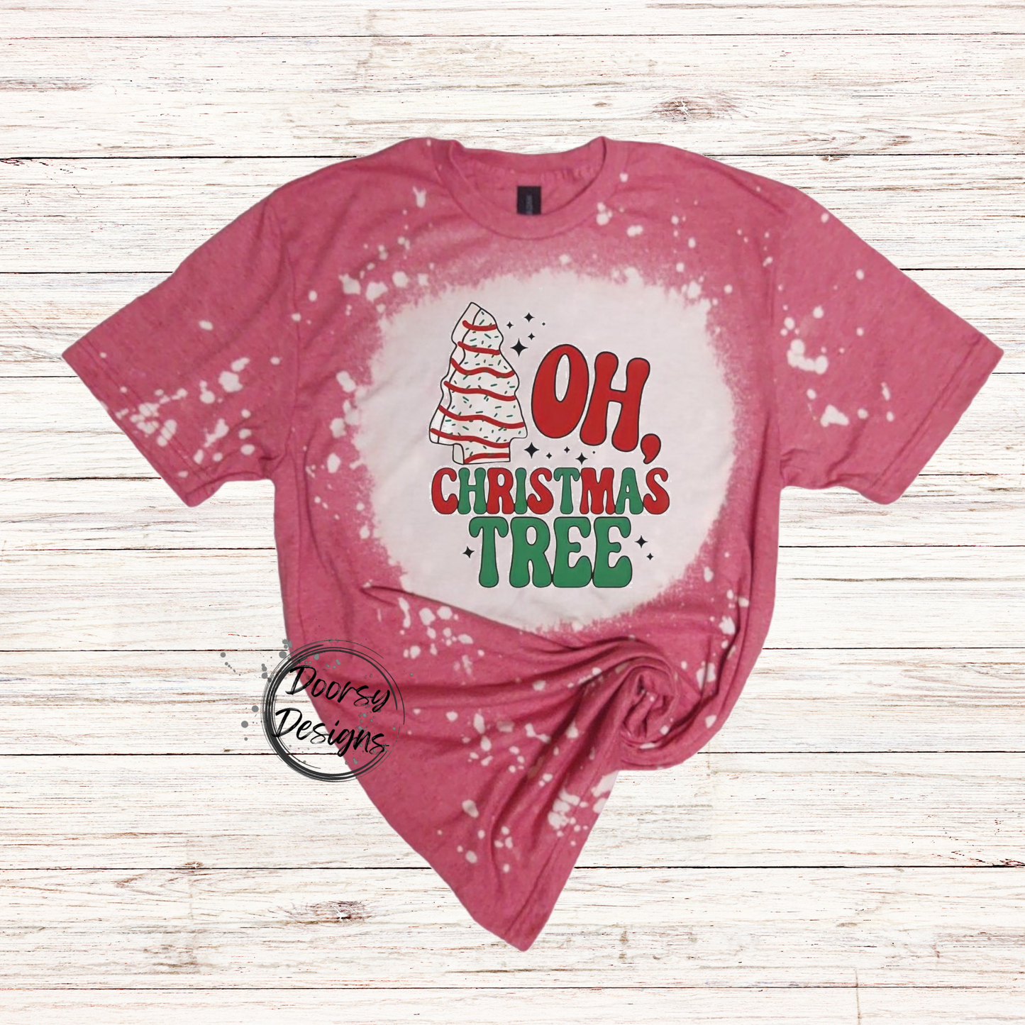 OH Christmas Tree Bleached Christmas Shirt with Xmas Tree Cakes